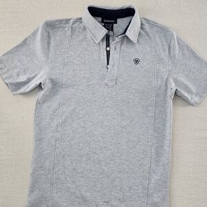 Ariat Men's Gray Short Sleeve Polo Shirt Collared XS Solid Knit